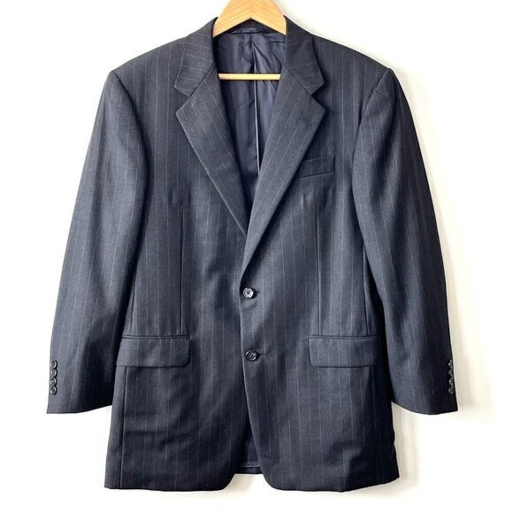 Hickey Freeman Mens Gray Pinstripe Blazer Suit Jacket Coat Size 38R 100% Wool